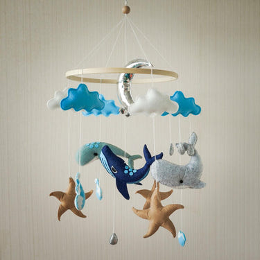 Handmade Under the Sea baby mobile, perfect décor for nursery, featuring colorful sea creatures and soothing design.