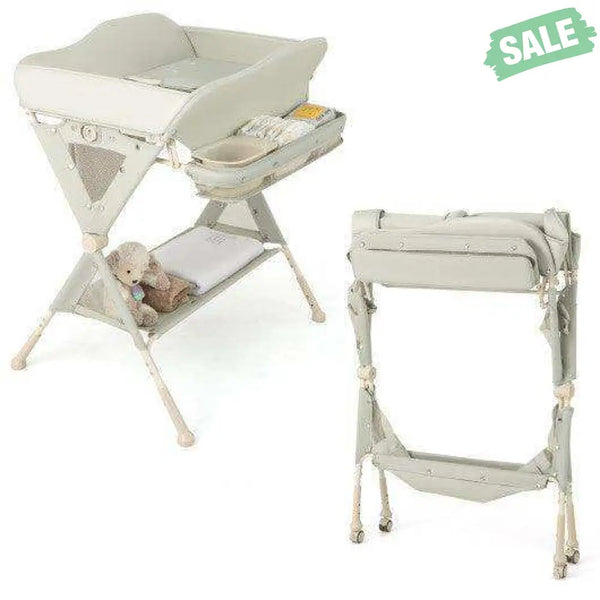 Baby Diaper Changing Table with Water Basin Wheel-Green