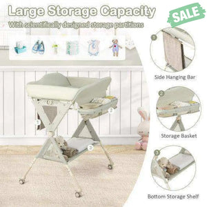 Baby Diaper Changing Table with Water Basin Wheel-Green
