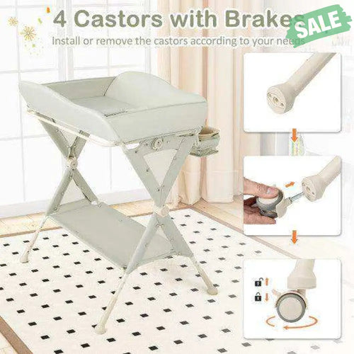 Baby Diaper Changing Table with Water Basin Wheel-Green