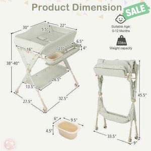 Baby Diaper Changing Table with Water Basin Wheel-Green