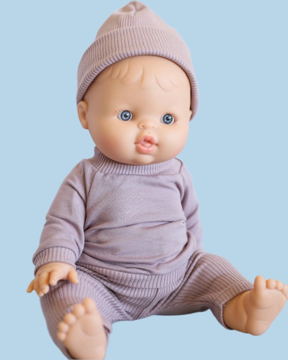Doll Clothes | Doll Sweatshirt Set w/ Beanie - Lavender (11" & 13" dolls)