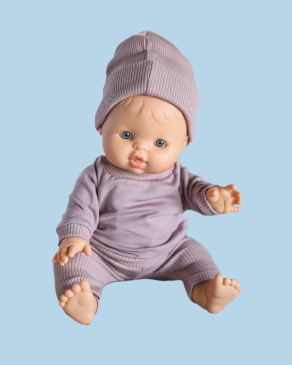 Doll Clothes | Doll Sweatshirt Set w/ Beanie - Lavender (11" & 13" dolls)