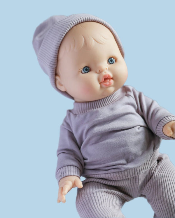 Doll Clothes | Doll Sweatshirt Set w/ Beanie - Lavender (11" & 13" dolls)