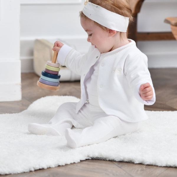 Bebe Sweeny Essentials | Baby White Cardigan & Leggings Set (5)