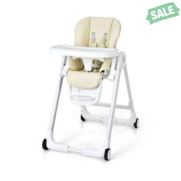 Baby Folding Convertible High Chair with Wheels and Adjustable Height-Beige High Chairs