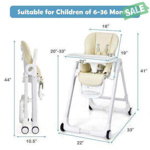 Baby Folding Convertible High Chair with Wheels and Adjustable Height-Beige High Chairs