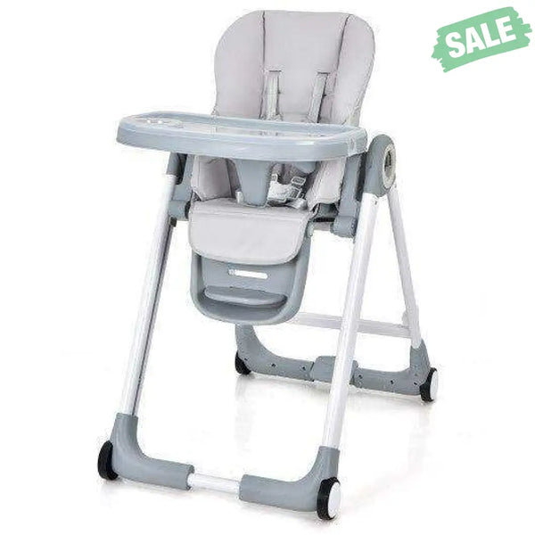 Baby Folding Convertible High Chair with Wheels and Adjustable Height-Beige High Chairs