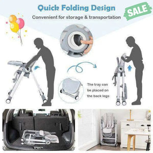 Baby Folding Convertible High Chair with Wheels and Adjustable Height-Beige High Chairs