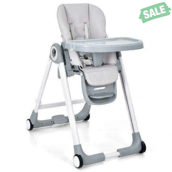 Baby Folding Convertible High Chair with Wheels and Adjustable Height-Beige High Chairs