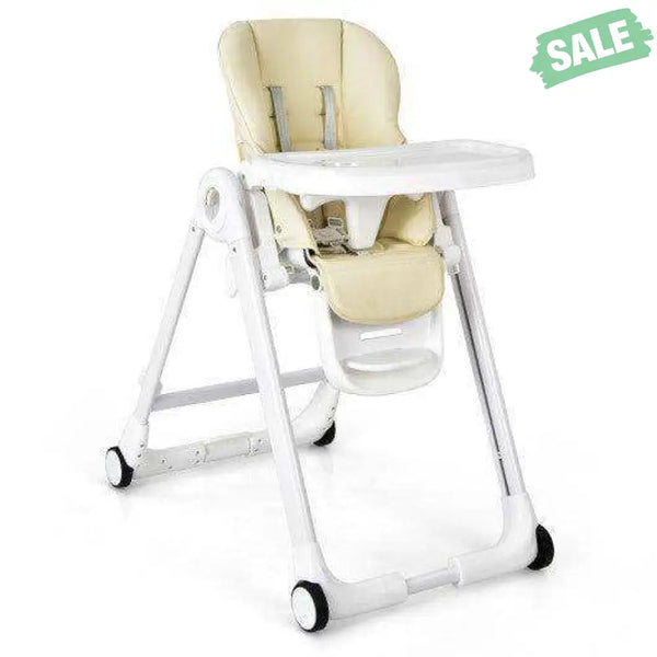Baby Folding Convertible High Chair with Wheels and Adjustable Height-Beige High Chairs