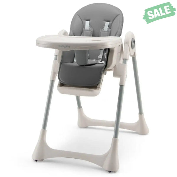 Baby Folding High Chair Dining Chair with Adjustable Height and Footrest-Gray High Chairs