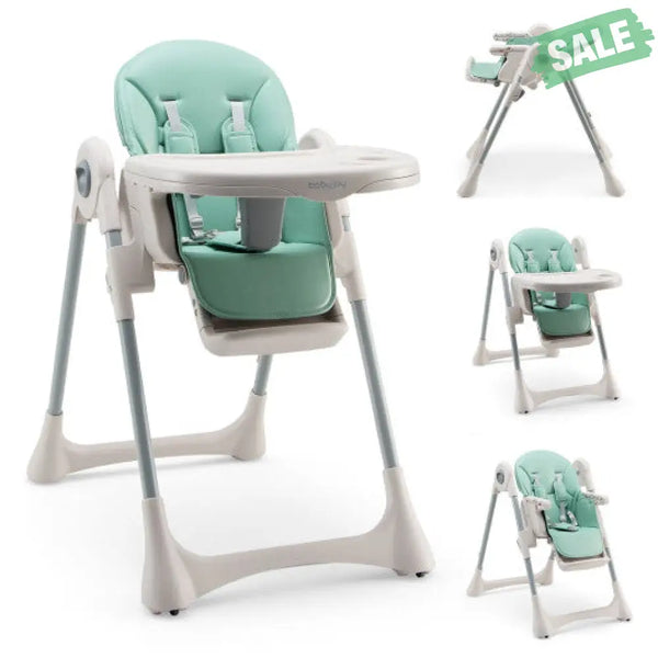 Baby Folding High Chair Dining Chair with Adjustable Height and Footrest-Gray High Chairs