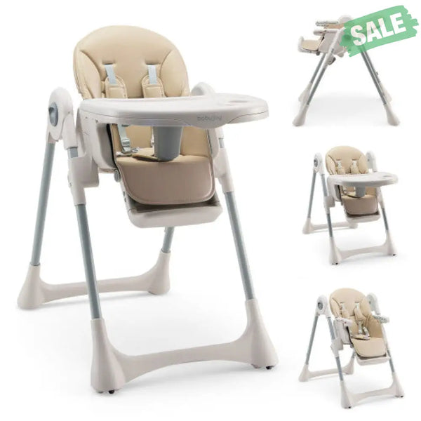 Baby Folding High Chair Dining Chair with Adjustable Height and Footrest-Gray High Chairs