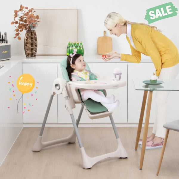 Baby Folding High Chair Dining Chair with Adjustable Height and Footrest-Gray High Chairs