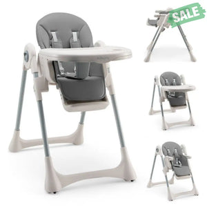 Baby Folding High Chair Dining Chair with Adjustable Height and Footrest-Gray High Chairs