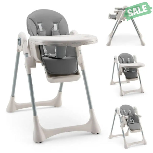 Baby Folding High Chair Dining Chair with Adjustable Height and Footrest-Gray High Chairs