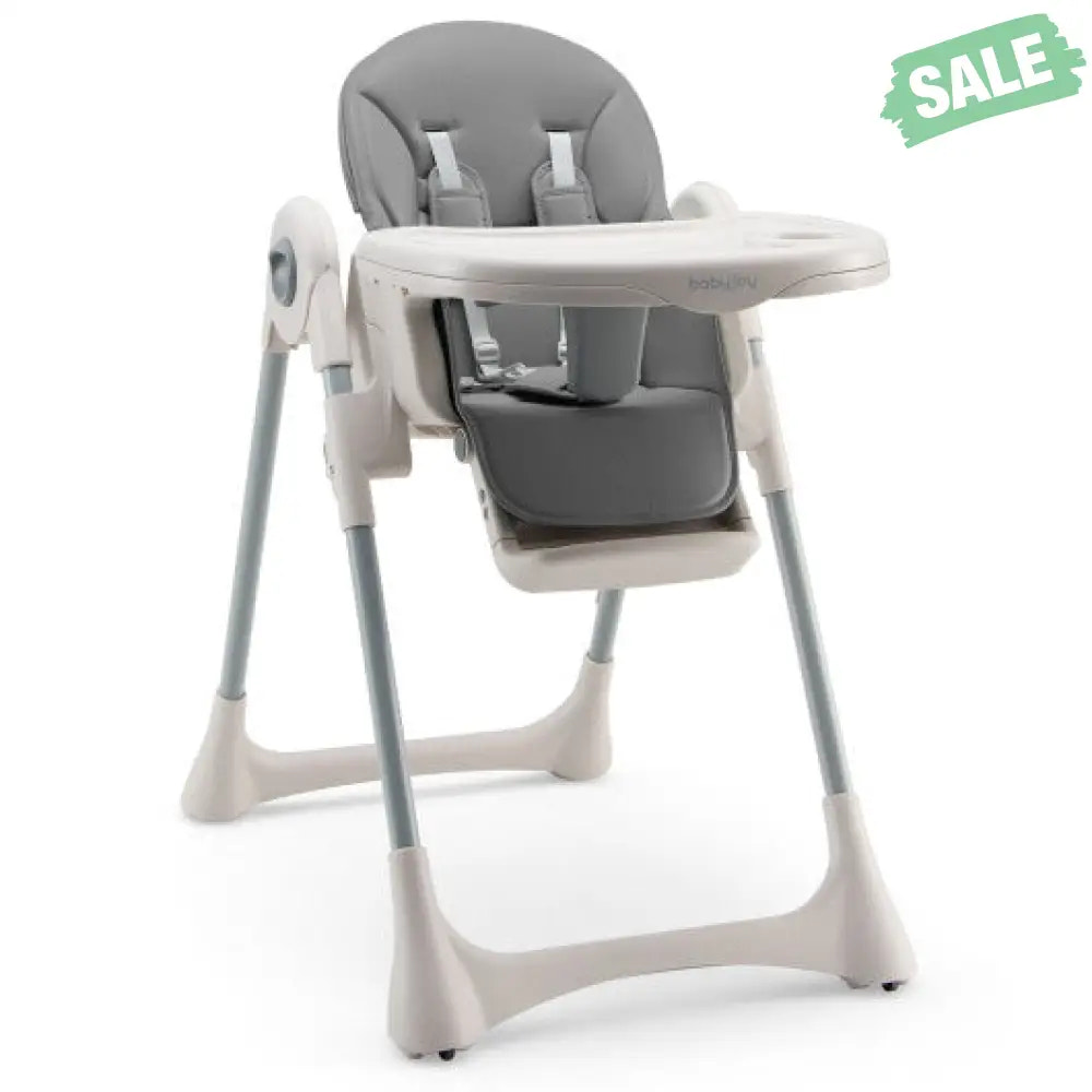 Baby Folding High Chair Dining Chair with Adjustable Height and Footrest-Gray High Chairs