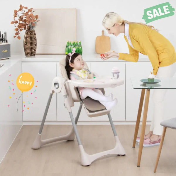 Baby Folding High Chair Dining Chair with Adjustable Height and Footrest-Gray High Chairs