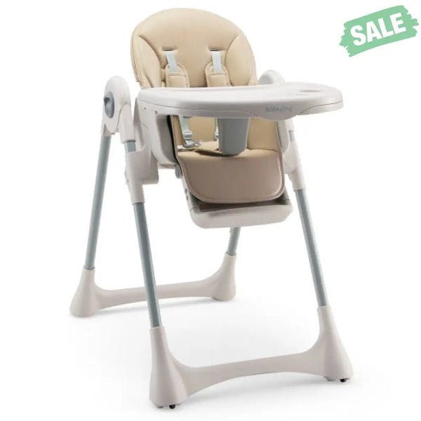 Baby Folding High Chair Dining Chair with Adjustable Height and Footrest-Gray High Chairs