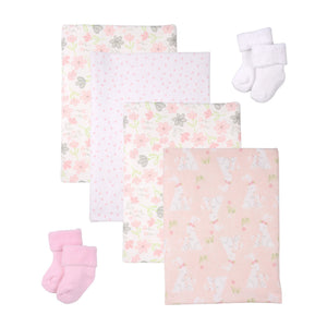 Baby Blossom Company Baby Girl Cupcake Set Bunny 4 Blankets