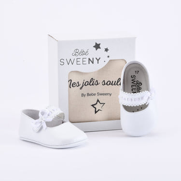 Bebe Sweeny Girls Pearl White Leather Pre-Walker Mary Jane Shoes