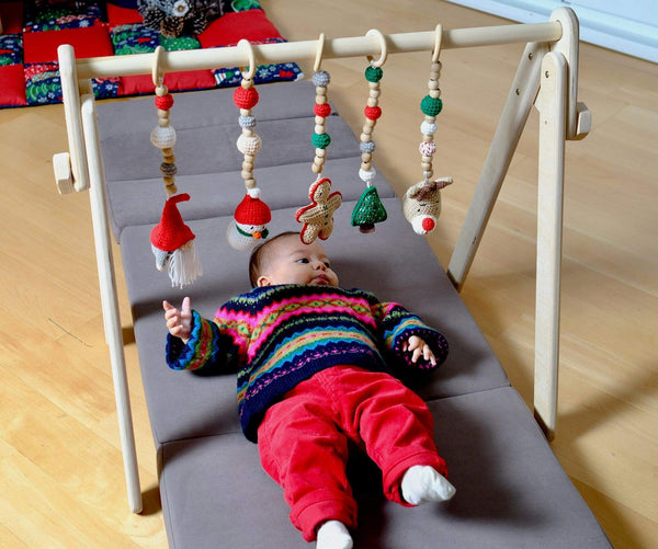 Montessori Baby Gym & Hanging Toys Set | Wooden Play Gym for Babies