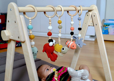 Montessori Baby Gym & Hanging Toys Set | Wooden Play Gym for Babies - MOOGCO Baby