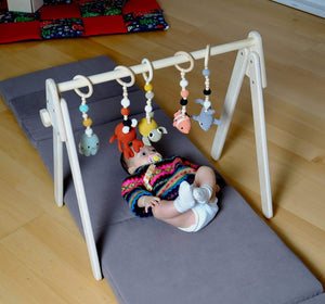 Montessori Baby Gym & Hanging Toys Set | Wooden Play Gym for Babies