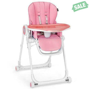 Baby High Chair Foldable Feeding Chair with 4 Lockable Wheels-Black Black High Chairs