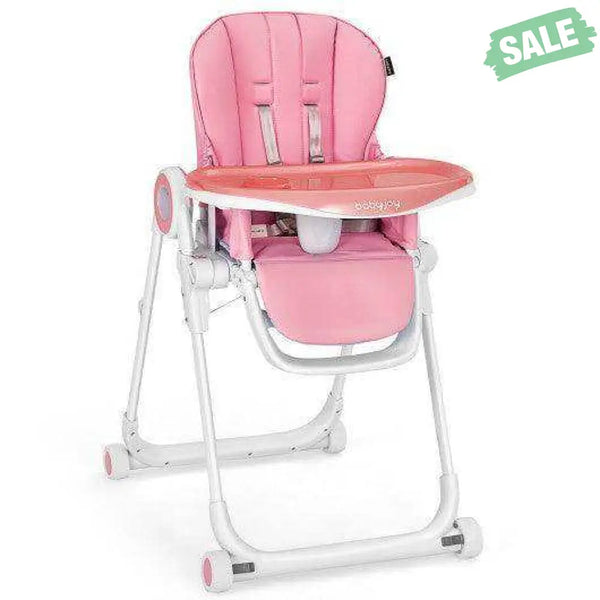 Baby High Chair Foldable Feeding Chair with 4 Lockable Wheels-Black Black High Chairs