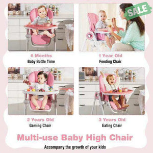 Baby High Chair Foldable Feeding Chair with 4 Lockable Wheels-Black Black High Chairs