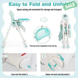 Baby High Chair Foldable Feeding Chair with 4 Lockable Wheels-Black Black High Chairs