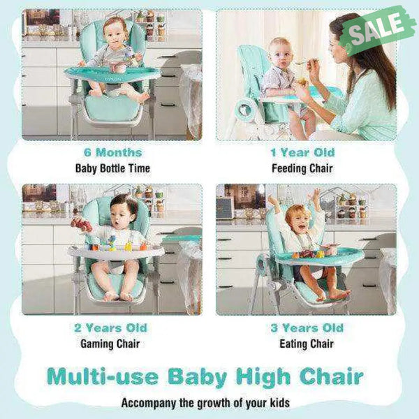 Baby High Chair Foldable Feeding Chair with 4 Lockable Wheels-Black Black High Chairs