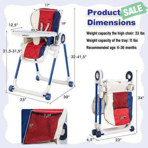 Baby High Chair Foldable Feeding Chair with 4 Lockable Wheels-Black Black High Chairs