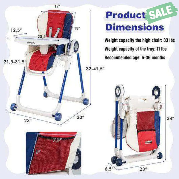 Baby High Chair Foldable Feeding Chair with 4 Lockable Wheels-Black Black High Chairs