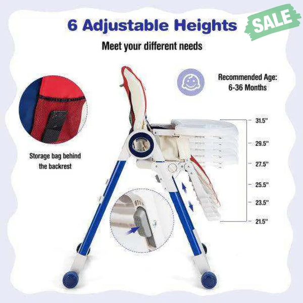 Baby High Chair Foldable Feeding Chair with 4 Lockable Wheels-Black Black High Chairs