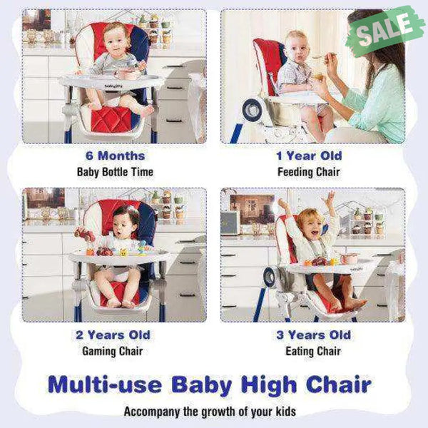 Baby High Chair Foldable Feeding Chair with 4 Lockable Wheels-Black Black High Chairs