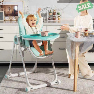 Baby High Chair Foldable Feeding Chair with 4 Lockable Wheels-Black Black High Chairs