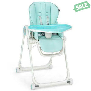 Baby High Chair Foldable Feeding Chair with 4 Lockable Wheels-Black Black High Chairs