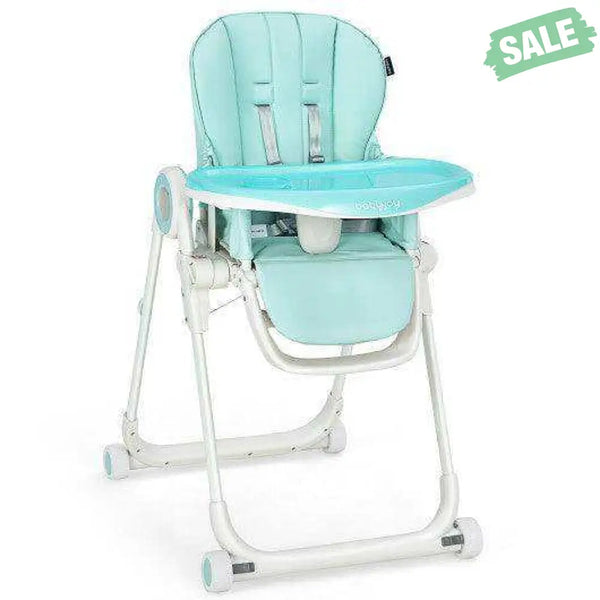 Baby High Chair Foldable Feeding Chair with 4 Lockable Wheels-Black Black High Chairs