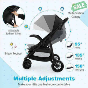 Baby Jogging Stroller with Adjustable Canopy for Newborn-Black Black Baby Strollers