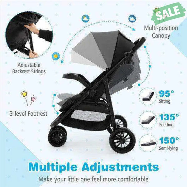 Baby Jogging Stroller with Adjustable Canopy for Newborn-Black Black Baby Strollers
