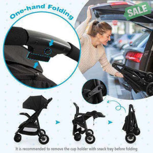 Baby Jogging Stroller with Adjustable Canopy for Newborn-Black Black Baby Strollers