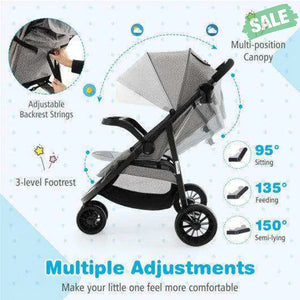 Baby Jogging Stroller with Adjustable Canopy for Newborn-Black Black Baby Strollers