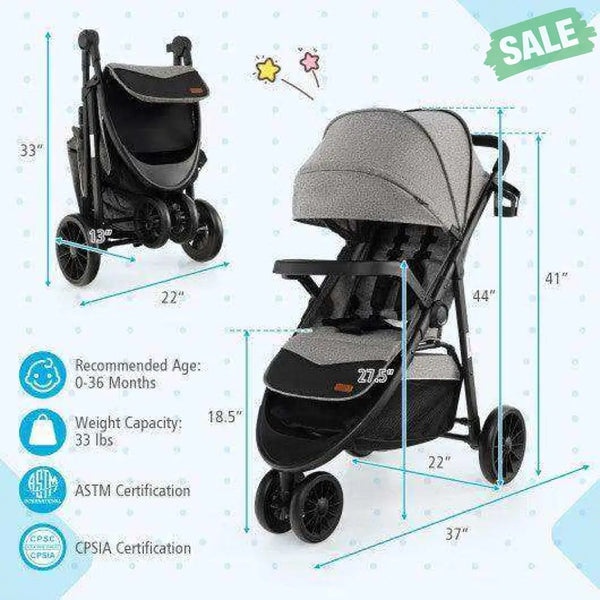 Baby Jogging Stroller with Adjustable Canopy for Newborn-Black Black Baby Strollers