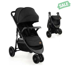 Baby Jogging Stroller with Adjustable Canopy for Newborn-Black Black Baby Strollers