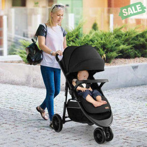 Baby Jogging Stroller with Adjustable Canopy for Newborn-Black Black Baby Strollers