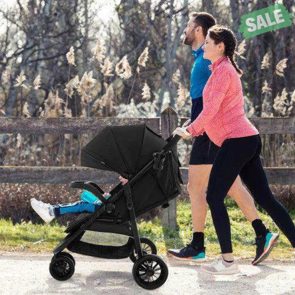 Baby Jogging Stroller with Adjustable Canopy for Newborn-Black Black Baby Strollers
