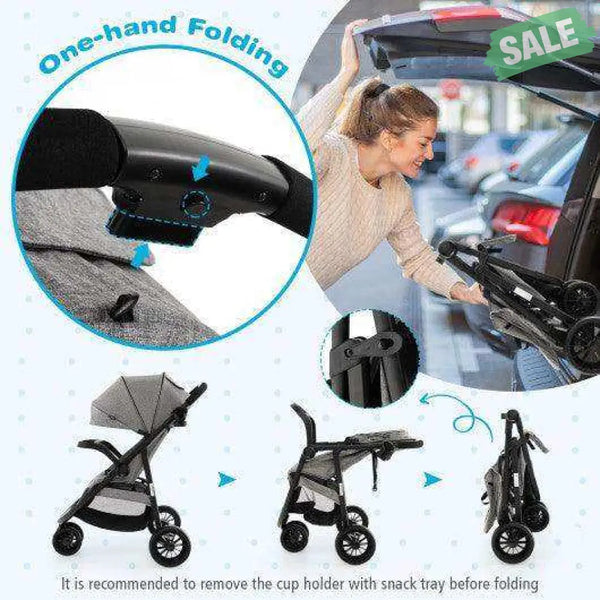 Baby Jogging Stroller with Adjustable Canopy for Newborn-Gray